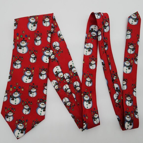 Hallmark Christmas Necktie Snowmen Red Polyester 56" Long 3.75" Wide - Picture 1 of 7